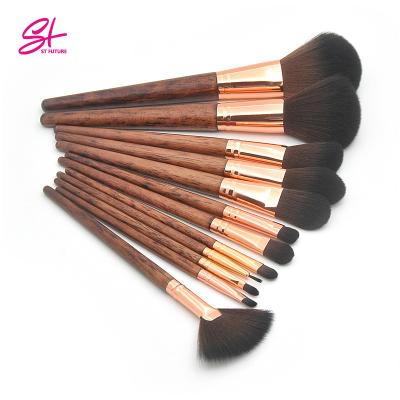 China Angular Blush Eye Makeup Brush 12pcs Mix Flat Wooden Handle Cosmetic Natural Brown Make Up Brushes Makeup Brush Set Color for sale