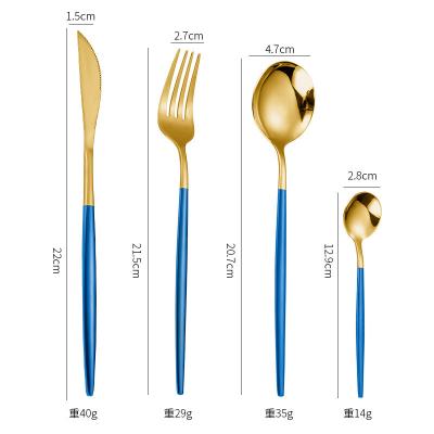 China Luxury Viable Gold Flatware Wedding Gold Cutlery Set with Handle Cutlery Set Knife Spoon Fork Blue Gold Cutlery Set for sale