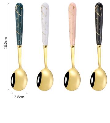 China High Quality Portable 304 Stainless Steel Tableware Viable Stainless Steel Silver Spoon Set With Colorful Ceramic Handle for sale