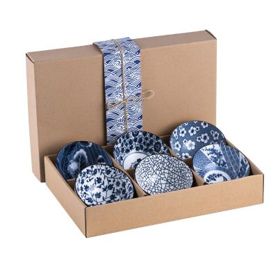 China Sustainable 4.5inch Healty Natural Japanese Ceramic Bowl Gift Set Blue And White Porcelain Bowl for sale