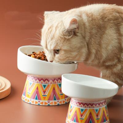 China Non-automatic Non-slip Ceramic Pet Cat Bowl with Mat Cervical Protect Pet Feeders for Dog Pet Supplies for sale