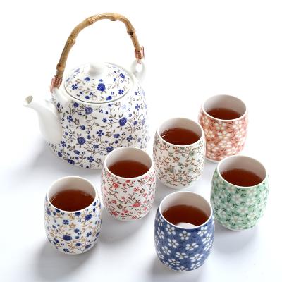 China Japanese Style Tea Cup Viable Pot Set Printed Teapot With Tea Dyer China Ceramic Tea Set for sale