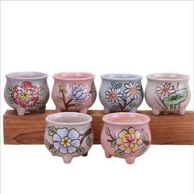 China Modern Mini Table Pot Cactus Ceramic Japanese Hand Painted Pots For Succulent Plants China Wholesale for sale