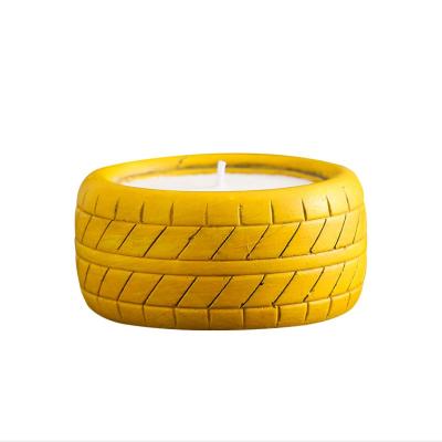 China Home Decoration Selling European Wax Cement Tire Shape Tealight Cup Candlestick Ceramic Centerpiece for sale