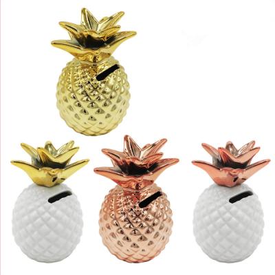 China Pineapple Hoem Decor Money Saving Box Ceramic Pineapple Tin Can Saving Bank For Home Decorations for sale