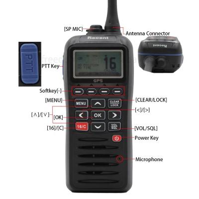 China RecentRs-38m GPS 156.025-163.275MHz Waterproof Three-Clock IP67 Transceiver Integrated Floating VHF Marine Radio 1500mAh (DC 7.4V) for sale