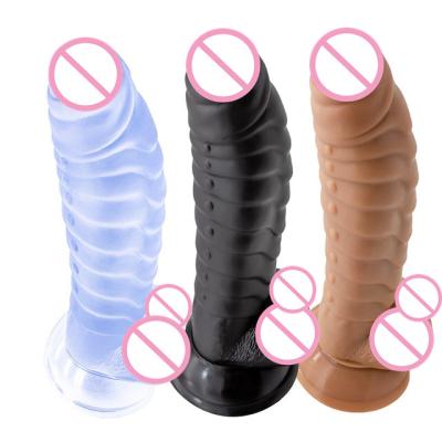 China Real Real New Ribbed Studded Adult Pleasure Feeling Sex Feeling Texture Toys Penis Extension Female Dildo Black Color Silicone Dildo Penis Suction Cup for sale