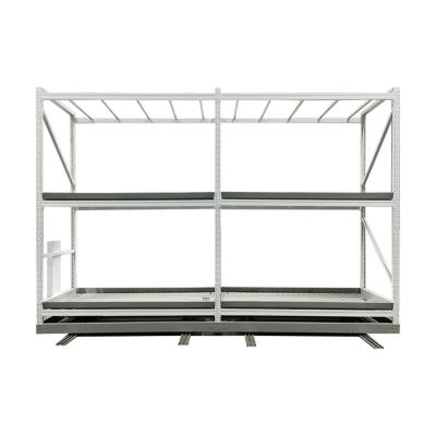 China Mobile Vertical Flood System Stainless Steel Table Bench Hydroponic Rolling Growing Shelves for sale