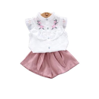 China Breathable 2023 Summer Children Wear Ready To Ship Embroidery Toddler Girl Outfit Baby Clothing Sets for sale