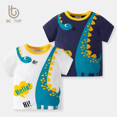 China Factory Sale Breathable Kids Clothes Summer Children Short Sleeve Baby Cartoon Dinosaur Design Boys T-shirt for sale