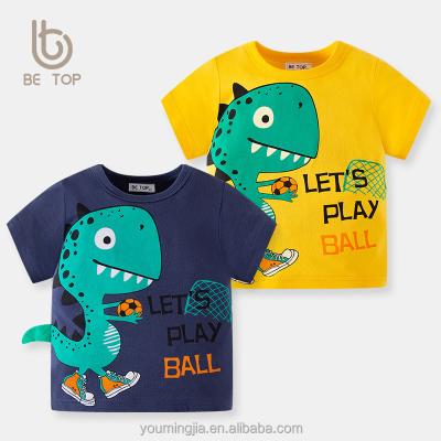 China 2023 Summer Custom Kids Breathable Soft Sleeve Cotton Baby Cartoon Dinosaur Boys Design Short T-shirt for sale