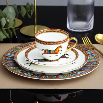 China China Sustainable Dish Supply Factory Porcelain Vintage Ceramic Dinner Dishes With Cup Set for sale