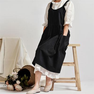 China Low MOQ Cleaning Wholesale Washed Cotton And Linen Apron Flower Room Apron Kitchen Chef Apron for sale