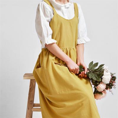 China Korean high-grade washed cotton cleaning and apron temperament flower room apron kitchen chef linen apron for sale