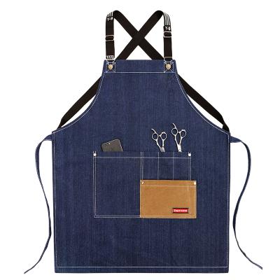 China Low MOQ Adult Custom Logo Apron Chef Cafe Kitchen Denim Waterproof Cleaning Apron for sale