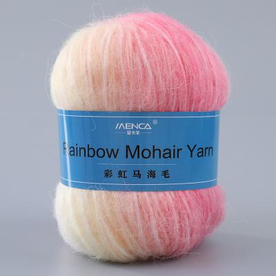 China MENCA Rainbow mohair anti-static yarns for hand knitting long hair scarf 50g/Ball factory hot sale soft mohair wholesale yarn knit yarn for sale