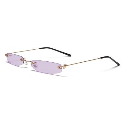 China Fashion Sunglasses Europe and USA Fashion Eyewear 2022 Men Women Tinted Mini Elliptical Ocean Lens Rimless Sunglasses for sale