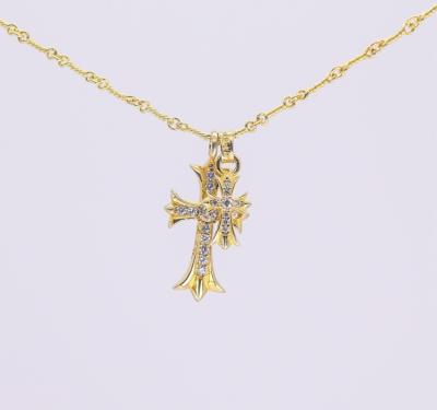 China Retro Retro Fashion Diamond Double Cross Pendant Gold Plated Necklace Couples Jewelry for sale