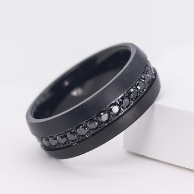 China 8mm Ins Simple Personality Simple Personality Inlaid Black Zircon Tungsten Mens Rings for sale