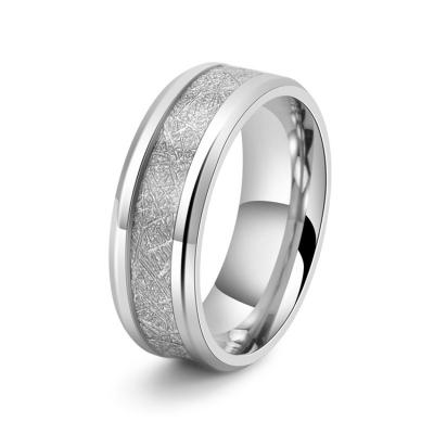 China CLASSIC Silver White Grain Frost Carbon Titanium Fiber Delicate Polishing Steel Ring For Men for sale