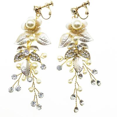 China European and American Leaf Flower Full Diamond Alloy Retro Long Bridal Earrings for sale