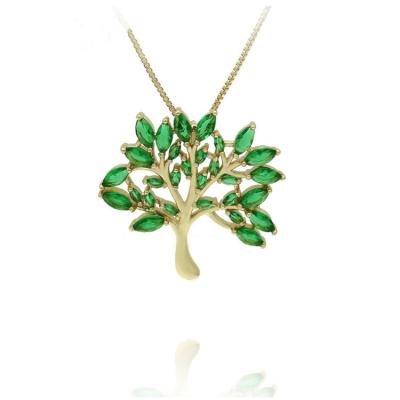 China New Fashion Hyperbole Tree Of Life Pendant Copper Gold Plated Jewelry Charm Green Crystal Necklace For Women for sale