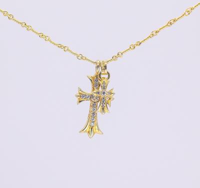 China Europe and America Retro Fashion Diamond Double Cross Pendant Gold Plated Necklace Couple Jewelry for sale