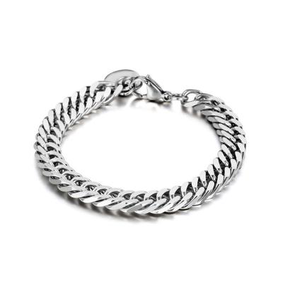 China High Quality White Gold White Gold Four Outer Polished Titanium Steel Men's Punk Charm Cuban Chain Bracelet Jewelry for sale