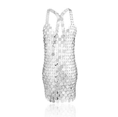 China Breathable Sex Club Style Exaggerated Dress Women Circular Cutout Sequin Body Sexy Geometric Chain for sale