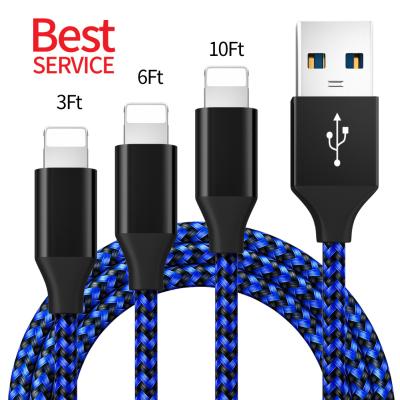 China High Quality Mobile Phone Nylon Braided For iPhone Charger 1M 2M 3M USB Cable Fast Data Transfer Charging iPhone Cable 10ft for sale