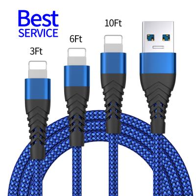 China Mobile Phone Factory OEM Logo 3FT 6FT Hot Sales 10FT Nylon Braid Phone Charging Cable For Iphone 12 Charger for sale