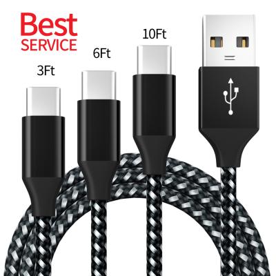 China Factory Wholesale Durable Nylon Braided USB C Cable Type C Charger Braid USB Premium Nylon Cable, 10ft USB A To Type C Charging Cable Fast Charging for sale