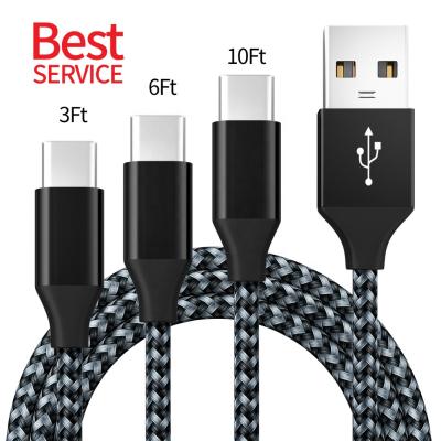 China Good Quality 10FT Nylon Braided Cable Nylon Braided Fast Charger Mobile Phone Cord USB Charging Cable 10FT Type MP3 MP4 Player USB C Type C Cord for sale