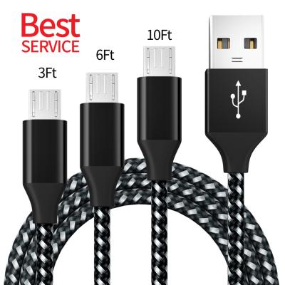 China Good Quality Durable Nylon Braided Hot Selling Android Phone Cable Charging Usb To Micro 10FT Fast Charging Data Cable for sale