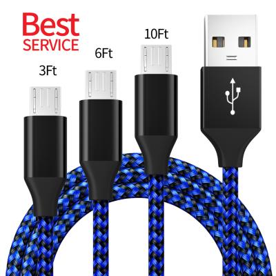 China Durable Nylon Braided Ultra Long Durable Nylon Braided Charging Android Phone Cable 10Ft 6Ft 3FT Micro USB Fast Charging Data Cable for sale