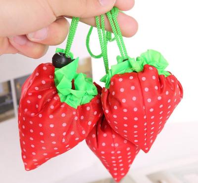 China Rope Handle Strawberry 190t 210d Tote Polyester Folding Waterproof Shopping Bag for sale