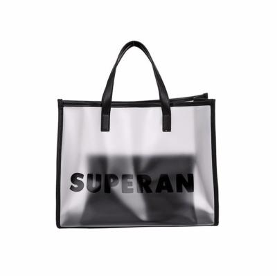 China Promotional Custom Clear PVC Shopping Tote Recyclable Frosted PVC Bag for sale