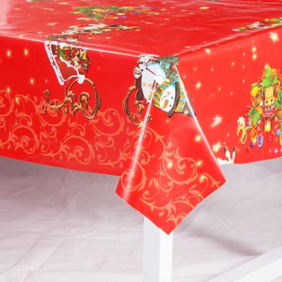 China 2020 Oilproof Christmas Popular Design Plastic Tablecloth With Flannel Backing Water And Oil Proof for sale