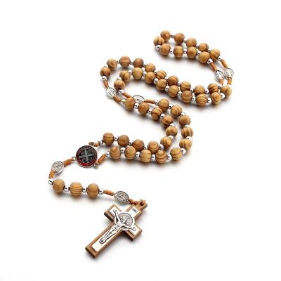 China Quality Handmade Round Catholic Bead Rosary Hiphop Fasion Jewelry Glass Bead Cross Necklace Beads Religious Cross Pendants Necklace for sale