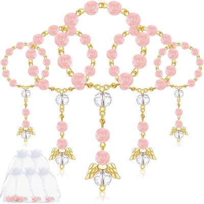 China Mini Religious Rosaries with Angel Baptism Rosary Acrylic Rosary beads finger for baptism communion weddings party with organza bags for sale