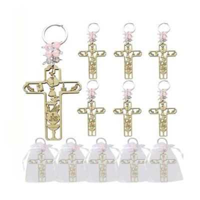 China Baptism Wooden Keychains Angle Moon Design Baptism Favors With Organza Bags Shower Baptism Baptism Supplies For Boy Girl Baby for sale