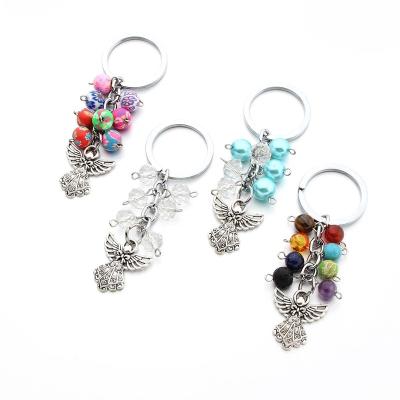 China New Stone Seven 7 Chakra Multicolor Natural Yoga Healing Banquet Party Wedding Gift Pray Key Chain Ring Heart Pendant For Bag for sale