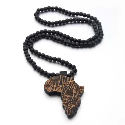 China Handmade Promotional Wooden African Country Map Wooden Bead Necklace Hiphop Factory Wooden Pendant Map of Africa for sale