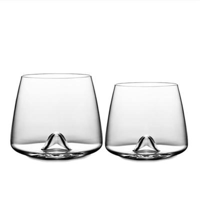 China Disposable Crystal Whiskey Tumbler In Stock Wine Glass Bar Hotel Special Shaped Creative Concave Bottom Glass Cup for sale