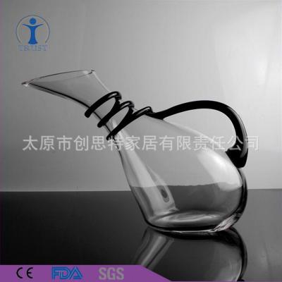 China Disposable High Quality Black Handle Body Crystal Glass Slant Wine Decanter for sale