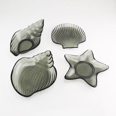 China Disposable modern simple smoke dish smoke starfish shell conch shell household tableware household gray glass dipping dish for sale