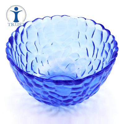 China China Factory Price Viable Heart Embossed Food Soup Smart Home Wedding Decoration Blue Glass Salad Bowl for sale