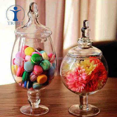 China Wholesale hand made decorative home use wedding candy stocked glass pavilion shape glass jar for sale