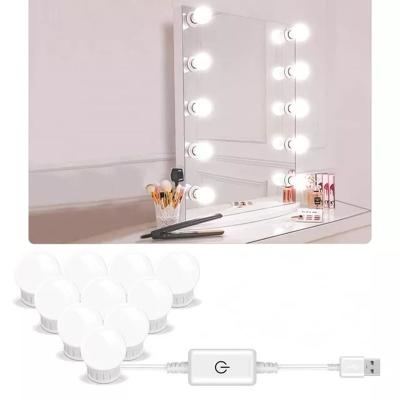 China Hollywood LED Vanity Mirror Light DIY Hollywood 10-Bulb Lighted Makeup Vanity Mirror With Dimmable Bulbs Stick On LED Mirror Light Kit for sale