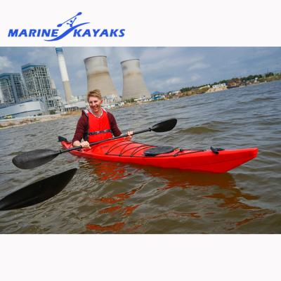 China Outdoor Tour 4.1M Professional Red Single One Person Sit On Top Plastic Touring Sea Kayak for sale